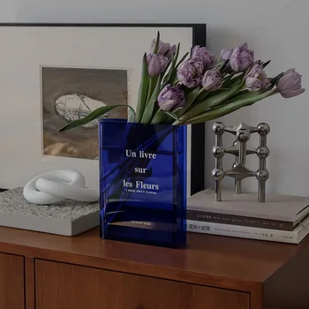Акрилна ваза Клайн Синя книга Прозрачна модерна декорация Начало Маса Ваза за цветя Сватбена хидропонна стая Растителни вази за бюро