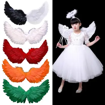 Ангел перо крила с еластични презрамки ярък цвят лек костюм косплей крила фотография подпори сватба момиче ангел дама