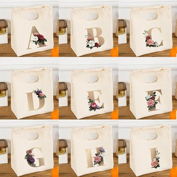 Английска азбука цветен модел топлоизолиран охладител обяд чанта преносим платно пътуване пикник училище храна съхранение голяма пазарска чанта