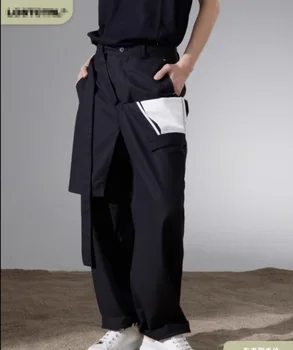 Асиметрични двуслойни панталони мъжка модна марка прави ежедневни панталони дизайн sense 2023 пролет нов