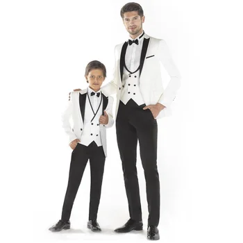 Баща и син Родител-дете облекло 3 парче бели мъже костюми момчета костюми / сватба официален костюм Homme мъжки детски комплект яке