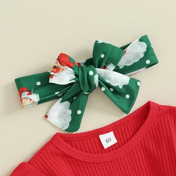 Бебе бебе момиче Коледа облекло Ruffle ръкав гащеризон Дядо Коледа Flare Pant новородено есен екипировки за момичета