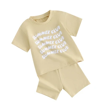 бебе - момиче дрехи за малки деца летни екипировки летен клуб печат шорти ръкав T риза шорти комплект 2 парче sweatsuit