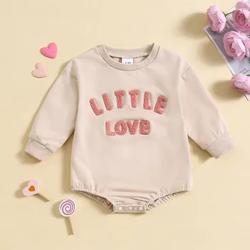 Бебета момчета момичета гащеризон дълъг ръкав писмо бродира пуловер новородено суитчър бодита