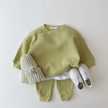 Бебешки памучни дрехи Детски момчета момичета пролет есен хлабав анцуг пуловери върхове + панталони 2бр комплекти дрехи