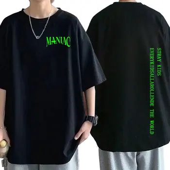 Бездомни деца МАНИАК печат тениска Мъжка тениска с къс ръкав от 100% памук Улично облекло Корейски Harajuku фенове KPOP тениски извънгабаритни