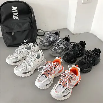 Бели оранжеви буци маратонки жени мъже спортни обувки нов дизайн есенна мода ежедневни обувки дишащи дамски маратонки 41 42
