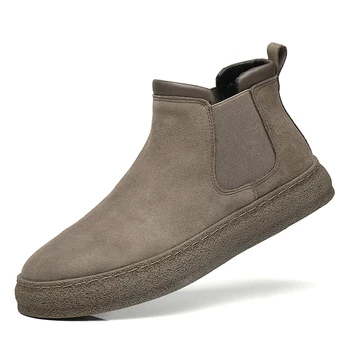 Британски стил ежедневни платнени обувки Мъжка мода Челси ботуши за мъже Нови обувки Yuppie 2023 Пънк вулканизирани маратонки ботуши
