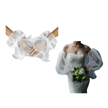 Булчински ръкави Бяла подвижна официална рокля бутер ръкав Сватбени аксесоари Консумативи за брачна фотография