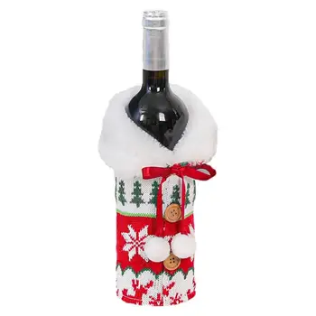 Бутилка вино Коледа пуловер шампанско чанта парти декор вълна трикотажни с копчета и деколте за пътуване празнично парти