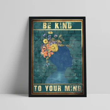 Бъди мил с ума си ретро плакат, градинско изкуство платно отпечатъци, градински цвете саксия главата стена стикери, вдъхновяващи стена картина