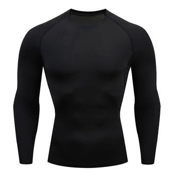 Бягаща тениска Мъжка риза за компресиране с дълъг ръкав Черна фитнес зала Спорт Топ втора кожа пот бърза суха тренировка риза Мъжки фитнес