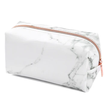 бял мрамор PU канцеларски молив случай торбичка грим чанта с цип за момичета Тийнейджъри на жените