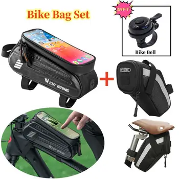 Велосипедна чанта телефон случай сензорен екран чанта рамка предна горна тръба колоездене чанта водоустойчив 7 в MTB пакет аксесоари за велосипеди
