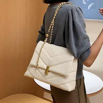 верига жени Crossbody чанти зимна мода дама рамо пратеник чанти луксозен дизайнер PU кожа подмишниците чанти bolsas