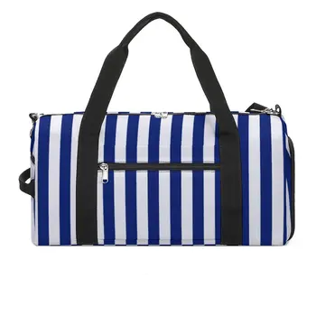 Вертикални раирани спортни чанти Сини линии печат пътуване фитнес чанта с обувки новост чанти мъжки женски обичай Оксфорд фитнес чанта