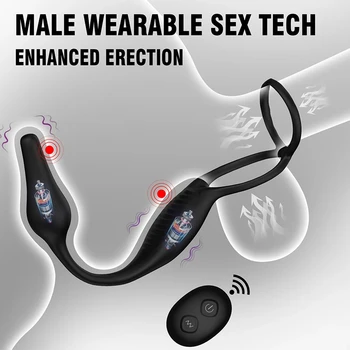 Вибриращ анален щепсел Дистанционно управление на простатата масажор анален вибратор с пенис пръстен перинеум стимулатор секс играчка за мъже