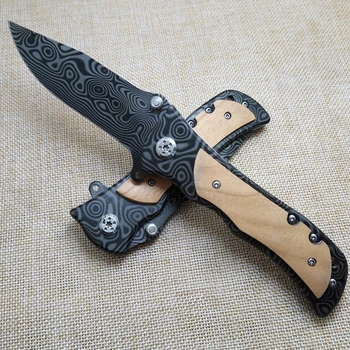 Висококачествен Дамаск Външни тактически сгъваеми ножове Самозащита оцеляване прав нож преносим къмпинг ловен нож