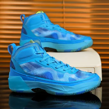Висококачествени неплъзгащи се баскетболни обувки Унисекс професионален дизайнер баскетболни обувки жени синя платформа високи маратонки мъже