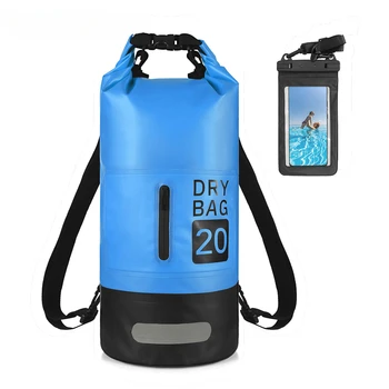 водоустойчива суха чанта 10L / 20L ролка отгоре суха чанта раница w водоустойчив телефон случай за каяк гребане плуване аксесоари