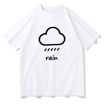 Времето Дъжд Естетични T ризи ЖЕНИ Минималистични линии 100% памук висококачествени тениски Лято корейски стил висока улична мода