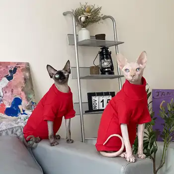 Всички сезони Сфинкс котка пуловер без козина котка кучета дрехи меко руно палто поло джоб гащеризон за Девън Рекс котка облекла