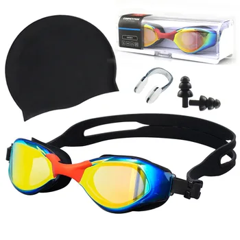 Възрастни HD очила за плуване против мъгла Водни спортове Жени Мъже Гмуркане Плувни очила с щипка за нос Тапа за уши Плувна шапка