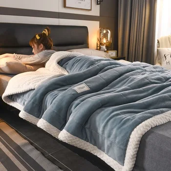 Вълна хвърлят одеяло Дръжте топло зимно легло одеяла двустранно кралица пухени покритие къмпинг двойно легло покритие покривка на легло