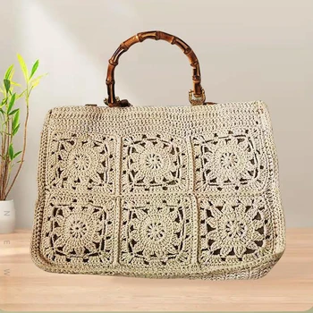 Голям капацитет дизайнер чанти жените голяма пазарска чанта женски рамо памук плетене цвете пазарска дръжка жени купувач чанти