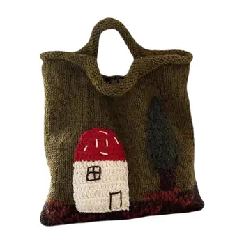 Голяма пазарска чанта плетене на една кука плетена гъба къща дизайн голяма пазарска чанта ежедневни ежедневни торбички модни сладки за дами момичета жени