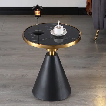 Гореща продажба луксозен кръг прост мрамор светлина масичка за кафе балкон малка кръгла маса странична маса