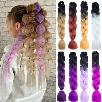 Градиент на цветовия градиент 24inch Jumbo коса за плитки Ombre плетене коса разширения синтетични джъмбо плитка блондинка розова коса