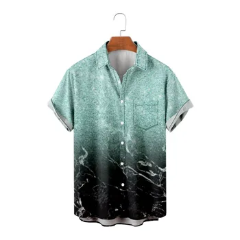 градиентно отпечатано Мъжка блуза Лятна риза с къс ръкав Плажни шорти Улично облекло Празнично парти облекло