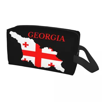 Грузия Карта на знамето на страната Козметична чанта сладък голям капацитет грузински горд патриотичен грим случай красота съхранение тоалетни чанти