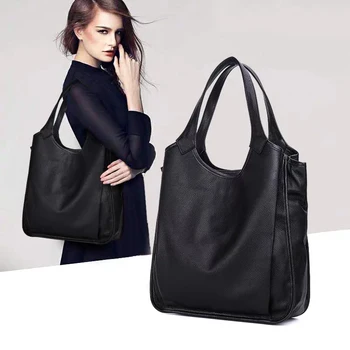 Дамска чанта от естествена кожа, голяма чанта с голям капацитет, горен слой чанта за рамо от телешка кожа