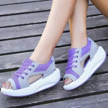 Дамски спортни сандали нови летни отворени пръсти платформа клин сандали за жени на открито дишаща мрежа дамски ежедневни обувки маратонки