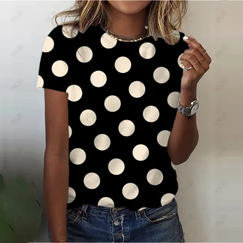 Дамски тениски Dot печат Къс ръкав 90s Trend Дами Print Lady Womens Graphic T Top Shirt Female Tee T-Shirt Women