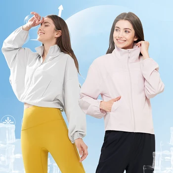 Дамско слънцезащитно яке UV слънцезащитна риза дълъг ръкав лято ултра леко спортно палто на открито облекло Top Ice Silk SPF 50+