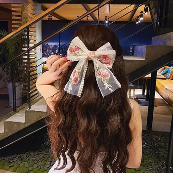 Дантела лък щипка за коса сладък флорални бродерия коса стайлинг марля коса вземете пролетта скоба жени момичета