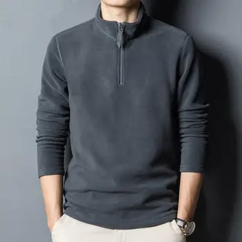 Двустранен FleeceMen суитчър дълъг ръкав тениска стойка яка дъно риза удебелен пуловер суитчър основен риза отгоре