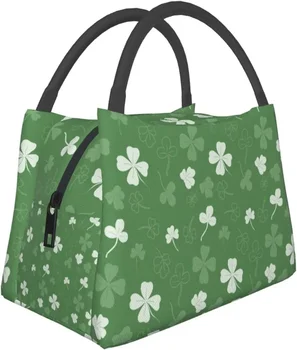 Ден на Свети Патрик Зелено цвете изолирани обяд чанта за многократна употреба голяма кутия за обяд храна охладител съхранение голяма пазарска чанта за работа пътуване училище