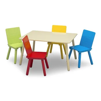 Детски комплект маса и стол (с включени 4 стола), естествен/първичен