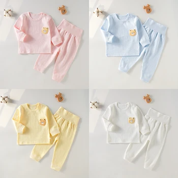 Детски комплект от 2 части памучно бельо обезкостено бебе панталони с дълги ръкави дрехи бебешки дрехи домашно облекло пижами комплект