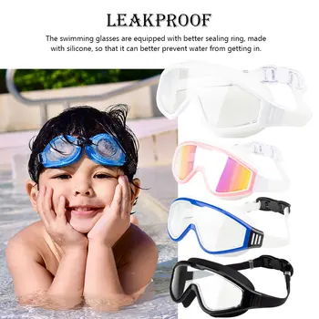 Детски очила за плуване Гъвкави анти-мъгла Непропусклив силиконов пръстен Регулируеми подводни плажни очила за плуване бели