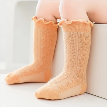 Деца момиче топло коляното отглеждане есен зима японски плътен цвят дантела къдрава бод дълъг чорап за бебе евтини аксесоари за артикули