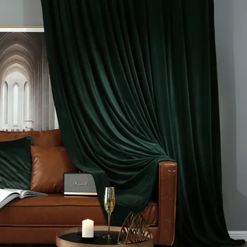 Европейски модерни луксозни завеси за всекидневна спалня тъмно зелен плътен цвят вълна кадифе завеса високо засенчване обичай Cortinas