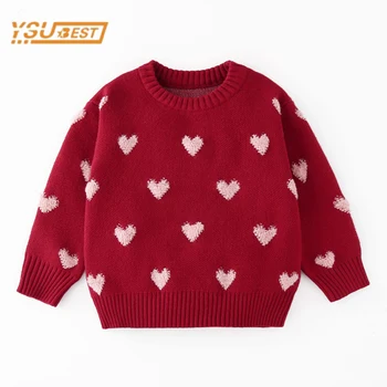 Есен Зима Деца Бебе Момичета Пуловери Дълъг ръкав Любящ сърце плетен пуловер Детски момичета пуловери момичета пуловер дрехи