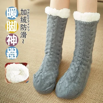 Есен и зима с вълнени и дебели лунни подови чорапи през зимата Супер дебели възрастни топли спални домашни чехли