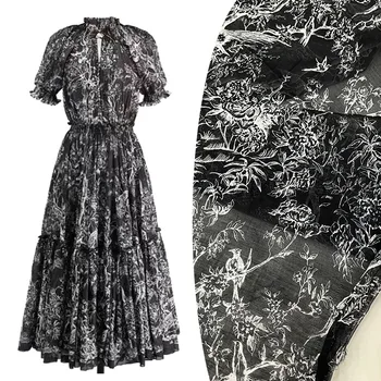 естествен поплин памучен плат Европейска марка моден дизайн лято мек печат полиестер сатен черни тъкани плат от метър