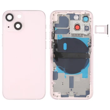 За iPhone 13 мини батерия задния капак със странични ключове карта тава мощност обем Flex кабел безжично зареждане модул (розово)